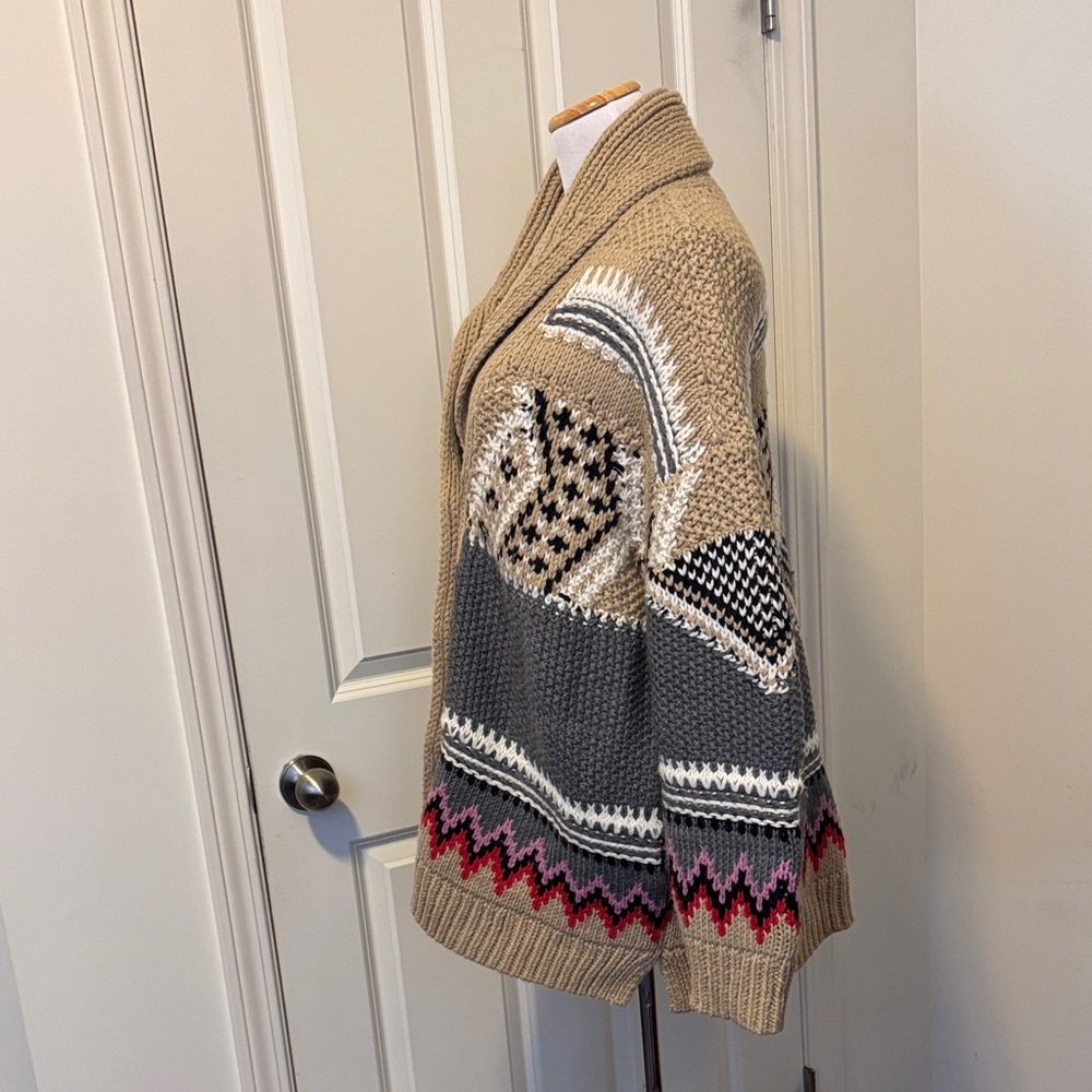 Lucky Brand Tan and Gray Patterned Cardigan, Sz L, Like New - Picture 8 of 13
